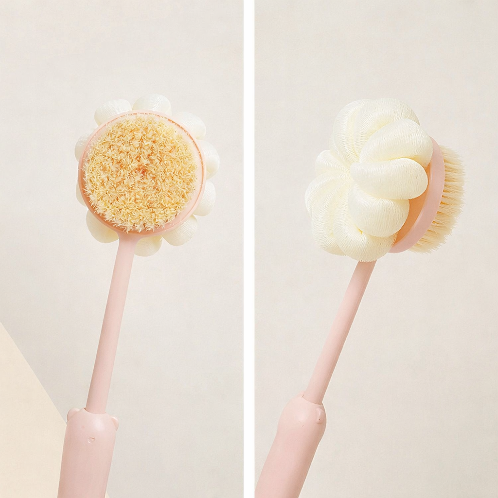2-in-1 Long Handle Bath Brush & Loofah